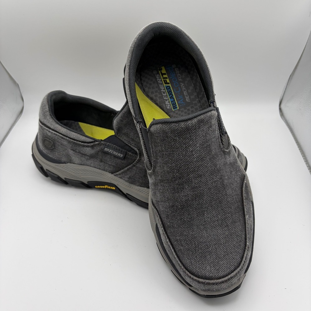 Skechers Relaxed Fit Mens Gray Canvas Slip On Goodyear Steady Grip Shoes 0132